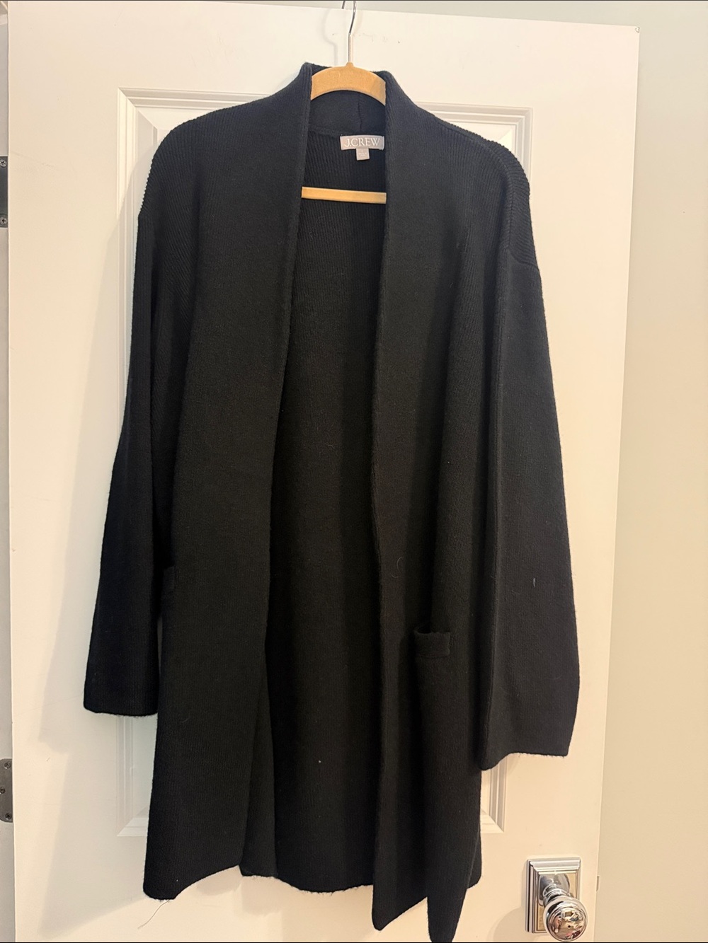 J. Crew Black Open-Front Long Knit Cardigan